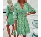 New Mid length Waist Pullover Bohemian Printed Short Sleeve Fragmented wer Dress