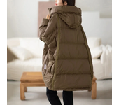 Women's winter white duck down loose casual plus size jacket, warm jacket with hood and lace