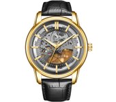 Reloj mecánico automático calado tendencia reloj mecánico de cuero a prueba de agua para hombres