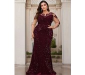 Ence Curve night gown with velvet shards and hollowed out long sleeved sequins Maxi women's party dress