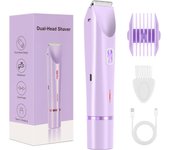 Women's Dual-Head Bikini Trimmer, Waterproof Cordless Electric Hair Shaver, USB Type-C Charging, Full Body Hair Removal, Safe & Comfortable (Purple)