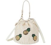Straw Bucket Bag for Women, Summer Straw Beach Bag Woven Bucket Bag Drawstring Purses Hobo Handbag for Vacation