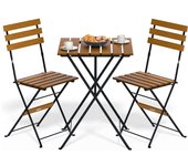 Mesa 2 Sillas Jardín Plegables Completo Metal Madera Acacia Certif FSC®