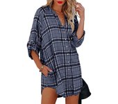 Women's shirt, long sleeved V-neck top, checkered print