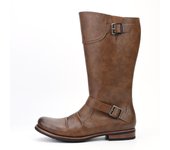 Botas altas de locomotora para hombre, botas altas plisadas con hebilla de metal y cremallera lateral simple
