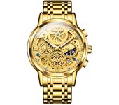 OLEVS Men's Watches Top Brand Luxury Original Waterproof Quartz Watch for Man Gold Skeleton Style 24 Hour Day Night New