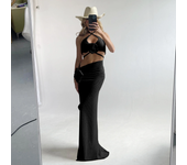 Conjunto de Bikini con falda de playa para mujer, traje de baño de flores 3D con cuello Halter, ropa de playa, 2024