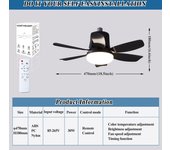 Ventilador de techo con luz,30W,Ajuste 3000K-6500K, tres velocidades de viento, con mando a distancia y función de temporizador