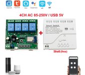 Tuya APP 4CH 220V Smart Life Wireless Switch WiFi Switch Module RF Remote Control 4 Gang Relay Work with Alexa Google Home
