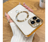 Magnetic Plating Case For iPhone 15 14 Plus 13 Pro Max With Camera Lens Protector Glass For Magsafe Wireless Charger Cover