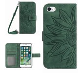 For iPhone 7 / 8 4.7 inch / SE (2020) / SE (2022) HT04 Skin-touch Stand Leather Case Imprinted Sunflower Phone Wallet Cover with Shoulder Strap