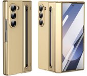 Plating Leather Back For Samsung Galaxy Z Fold 6 5 4 3 Fold4 Fold5 Case Glass Screen Pen Slot Hinge Cover