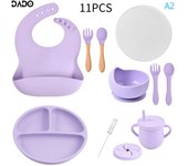 Bebé Silicona Alimentación Platos Comer Ventosa Plato Dividido Tazón Cuchara Tenedor Niño Niña Vajilla Set con Tapa Cubierta Kit
