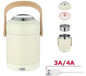 Portable USB Rechargeable Electric Lunch Box Thermal Heating Food Warmer Container Stainless Steel Insulation Bento for Office