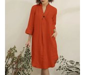 Vestido casual de verano con cuello en V para mujer, vestidos de color liso para mujer
