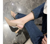Baotou Back Empty Sandals High Heels Women's Thick Heel 2025 Spring New Single Shoes Pointed Toe Black Work Shoes High Heels