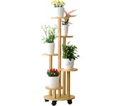 Plantas Interior con Ruedas, Estanteria para Plantas 5 Niveles, Estante de Esquina Para Múltiples Macetas, Soporte Para Plantas Bambú Estantería Exhibición Jardín/Balcón