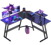 Gaming  Esquina130 x 130cm Gamer en Forma  L  Soporte  Monitor Gancho  Auriculares EstudioOficinaGamingDormitorio(Carbono Negro)