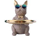 Resina Bulldog Escritorio Bandeja de Almacenamiento Estatua Moneda Hucha Almacenamiento Animal Escultura Mesa Decoración Multifunción Oficina Decoración del hogar (Negro)