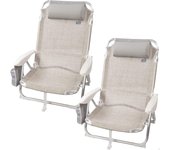 2 sillas plegables multiposición para playa, jardín, terraza o camping beige, Medidas 64x11x64cm, 4 posiciones, con cojín en el cabecero, Incluye asa  transporte, Ibiza X2