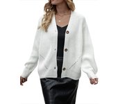 Fall 2024 New in Solid V Neck Cardigan Loose Casual Short Outerwear Woman Fashion Chic Knitted Sweater Wear to Work