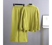 BGTEEVER Elegant Female Knitted Outfits Long Sleeve Turtleneck Sweaters & Wide Leg Trousers Autumn Winter Ladies 2 Pieces Set
