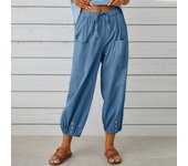Loose linen and cotton pants buttons for women, wide leg trousers with nine stitches, high waist, novelty