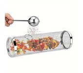 Estante portátil de barbacoa de acero inoxidable - tubo de malla giratoria para cocina al aire libre, sin teflón