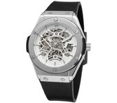 Moda casual plata hollow skeleton reloj mecánico automático para hombres