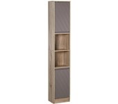 Armario Alto para Baño Columna de Baño con 2 Puertas y 2 Estantes Abiertos Mueble Auxiliar de Almacenaje para Salón Recibidor 30x24x170 cm Roble y Gris