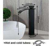 Black Waterfall High Style Stainless Steel Wash Basin Faucet Hot and Cold Mixer Sink Faucets Countertop Installation