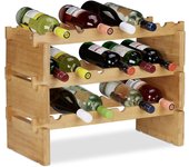 Relaxdays Botellero Vino Apilable hasta 36 Botellas, Bambú, Marrón, 3 Niveles