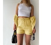 Conjunto de pantalones cortos informales de dos piezas para mujer, pantalones cortos con cordón de cintura alta, versátiles, a la moda informal, a la moda informal