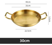 Olla caliente del ejército coreano dorado, sartén comercial gruesa de doble oreja, olla seca, lavabo, olla de arroz de mariscos español de acero inoxidable