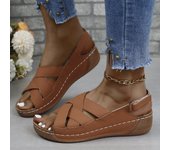 Women's wedge high-heeled sandals with magical shoelaces, comfortable, Roman, trendy, fashionable, outdoor