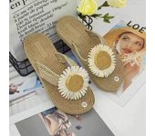 Ethnic style imitation straw travel hemp sole women's sandals trendy outdoor wear flip flops fashionable beach flower flip flops women's slippers
