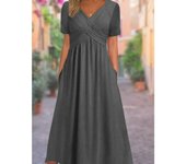 Vestido verano con cuello en V a la moda para mujer, vestidos de manga corta