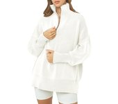 Women's half zip high neck solid color loose sweater,  top
