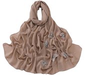 Luxury Beaded Satin Hijab Solid Color Pearl Silk Headscarf Turban Bandana Butterfly Chiffon Scarf Vacation