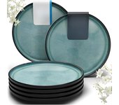 26 x 26 x 3 cm Juego de 6 Platos Grandes de Gres - Elegantes Platos para Comida, Apto para Lavavajillas y Microondas - Set de Vajilla para 6 Personas - Pure Living en azul humo
