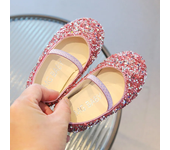 Girls' leather solid color and rhinestone flat shoes, princess style, classic, fashionable, wedding party