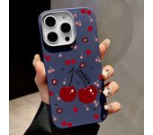 Cherry Printed Case For Magsafe For iPhone 16 15 Pro Max 14 13 12 Pro Max 11 Luxury Leather Texture Soft Silicone Phone Cover