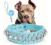 Juego de Collar y correa para perro con pinchos, Collar de perro de cuero con remaches, Collar ajustable para caminar al aire libre
