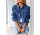 Short Denim Jacket Long Sleeve Denim Slimming Cardigan Suit Pocket Coat Top V