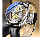 Doble cara ajardinada fondo translúcido automático hombre reloj negocios a prueba de agua luminoso