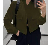 Solid Color Long Sleeve Women's Bomber Jacket Fashion Zipper Up Vintage Coat Tops Elegant Loose Basic Ladies Jackets
