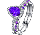 S925 sterling silver purple water drop set 2-piece ring for women's retro light luxury classic fashion sweet elegant party versatile simple daily trend wedding