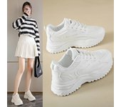 Zapatillas de deporte gruesas blancas para mujer, zapatos de tenis de cuero, zapatillas gruesas para mujer