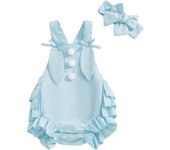 Pudcoco Baby Girls 2Pcs Easter Outfits Sleeveless Pom Front Ruffle Romper + Headband Set Newborn Clothes 0-18M
