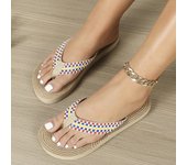 PP straw imitation woven flip-flops for women summer fashion outer wear imitation linen bottom beach flip-flops for girls